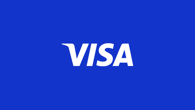 White Visa logo against blue background